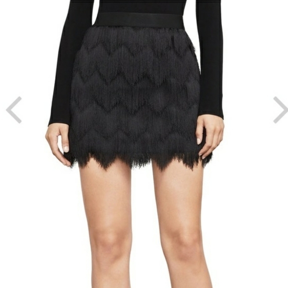 BCBGMaxAzria Modie Tiered Fringe Mini Skirt in Black - Picture 1 of 11